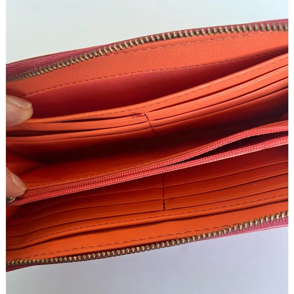Fossil Wristlet Wallet Women‎ OS Coral Leather Zip Around Clutch